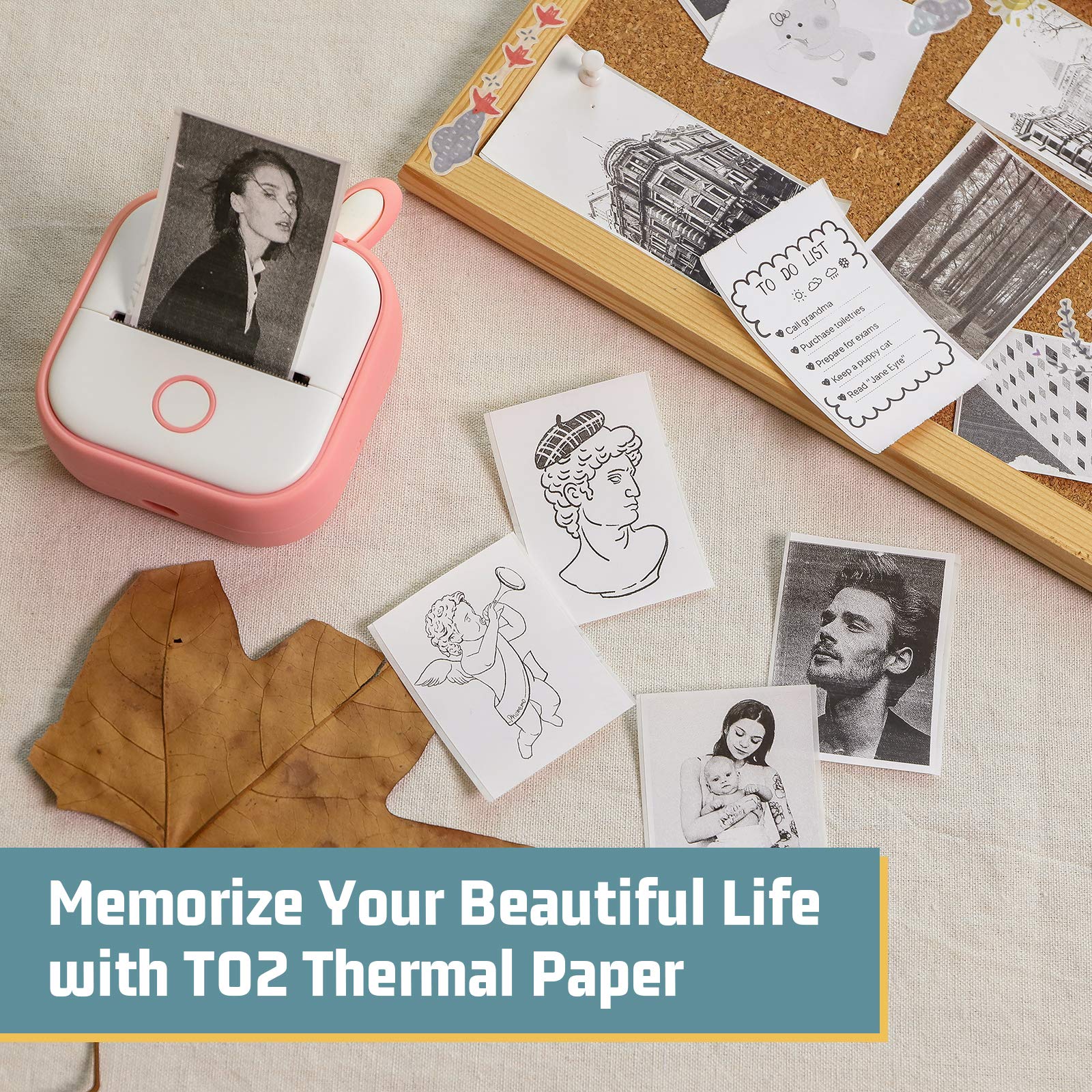 Memoking T02/M02X/M02L White Thermal Paper-10-Year Sticky 50mmx3.5m for Journal Photo Texts Study Notes and More, 3 Rolls