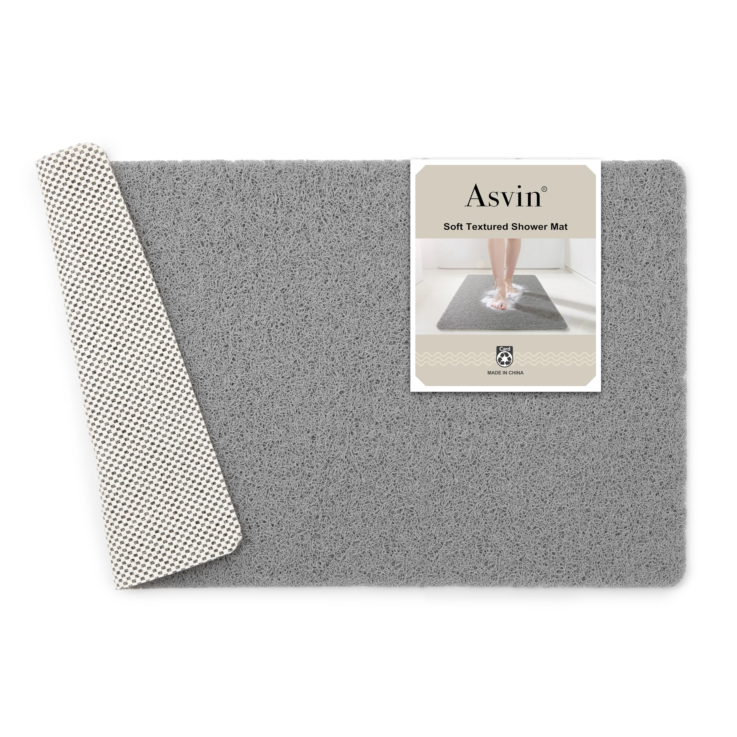 Asvin Soft Textured Shower Mat Non Slip Anti Mould for Inside Shower & Bath (24"x16" inch) Phthalate Free Rubber Loofah Bathroom Mats for Slippery Surfaces and Wet Areas, Quick Drying