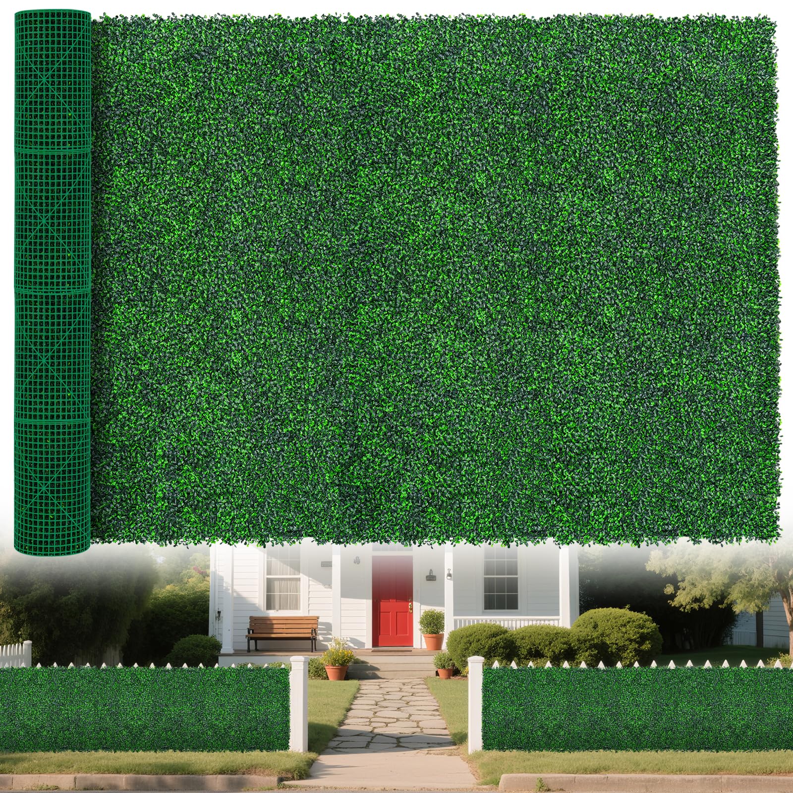 Photo 1 of Yangrass Artificial Greenery Wall Roll,71"x 144"(72 sq.ft) UV-Anti Faux Boxwood Roll Panels Greenery Backdrop, Vine Leaf Fence Panels for Garden Fence Covering Privacy, Outdoor Indoor Home Decor