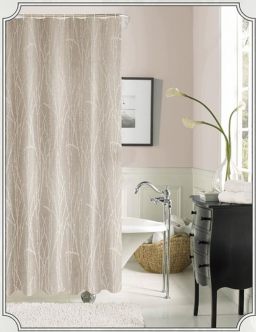 Amazon Com Dainty Home Woodbury Jacquard Shower Curtain Taupe