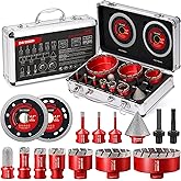 DAYDOOR Diamond Hole Saw Kit, 15-Piece Tile Hole Saw Kit 6/6/8/20/25/35/51/76/102mm, Vacuum Brazed Core Drill Bits for Porcel