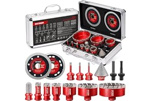 DAYDOOR Diamond Hole Saw Kit, 15-Piece Tile Hole Saw Kit 6/6/8/20/25/35/51/76/102mm, Vacuum Brazed Core Drill Bits for Porcel