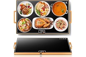 HUDETEX Food Warming Mat（Large 24"x16"），Food Warmer with Thermostat and Full Surface Heating，Food Warming Tray for Parties Buffet with 2 Temperature Modes ，Gatherings，Gold Edge Handles Warming Mat for Food