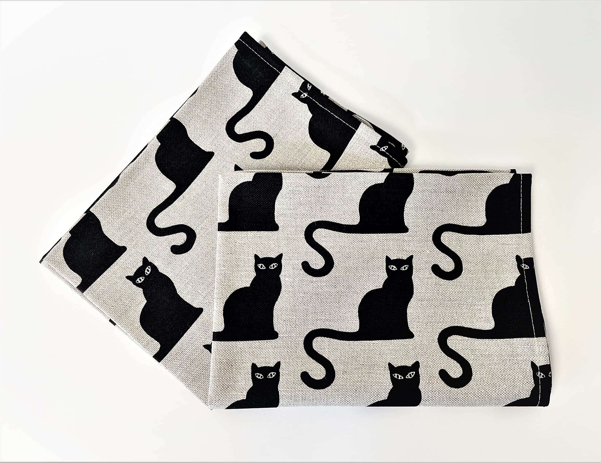 A Pair of Linen Cotton Tea Towels Kitchen Towels Black Cats (pack of 2 towels)