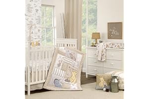 NOJO Disney Classic Pooh Hunny Fun with Piglet and Eeyore The Hundred Acre Woods Taupe 3 Piece Nursery Crib Bedding Set - Comforter, 100% Cotton Fitted Crib Sheet, and Crib Skirt
