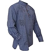 Shopoholic Fashion Men's Hippie Stonewashed Stripe Long Sleeve Cotton Summer Grandad Shirt