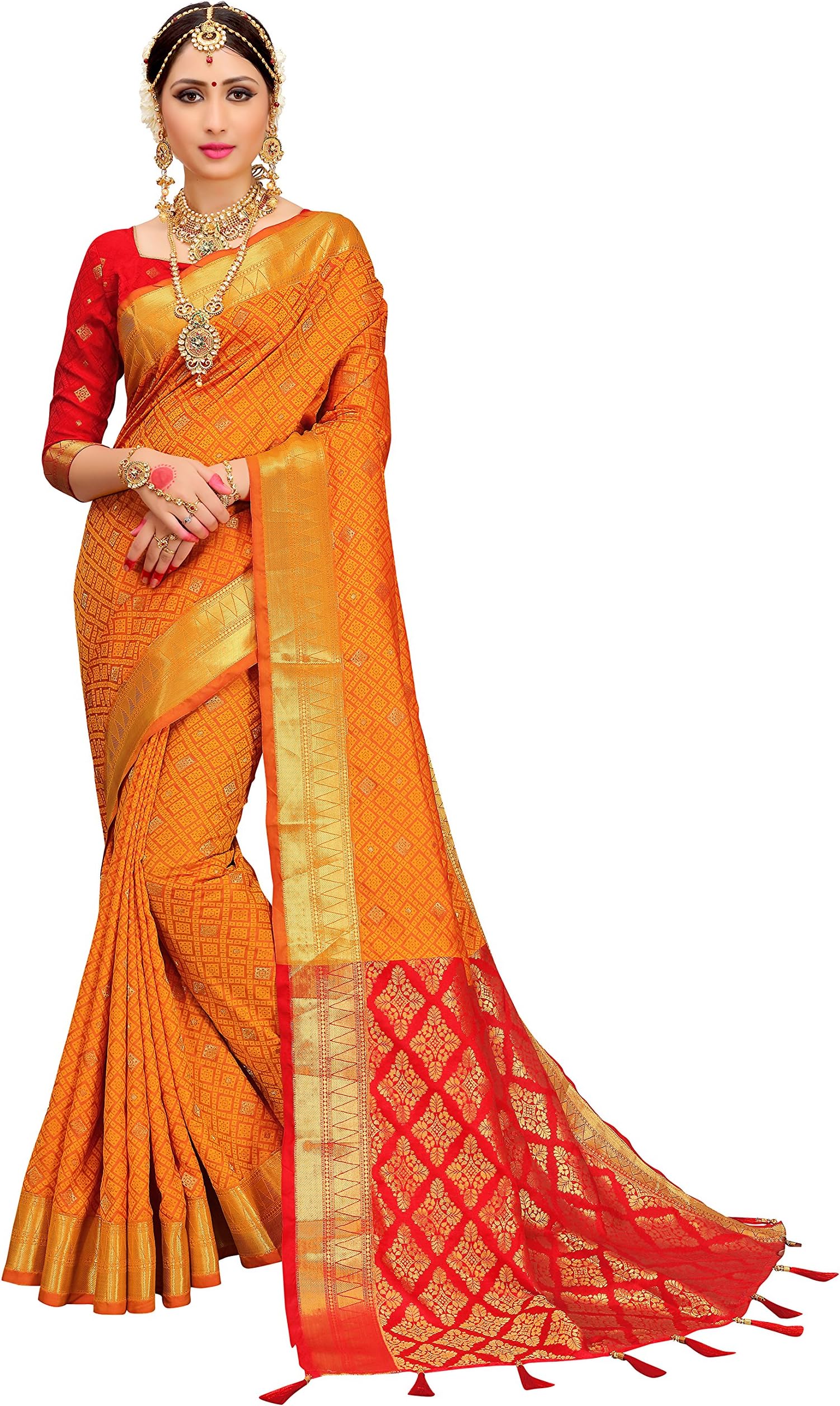 Indian Bollywood Sarees for Women Patola Silk Woven Saree l Tradional Wedding Wear Sari with Unstitched Blouse