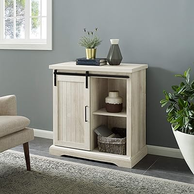 WE Furniture Modern Farmhouse Buffet Bar Cabinet Storage, White