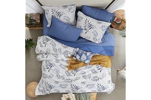 MaiRêve Blue Comforter Set Queen, Blue Leaves Crinkle Navy Blue Comforter Queen Size, Blue Bedding Sets Queen 8 Pieces with Sheets, Comforter, Navy Blue Comforter Queen Size 90"x 90"