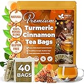 FreshDrinkUS, Premium 40 Turmeric Cinnamon Tea Bags, 100% Natural, Blend of Turmeric, and Cinnamon. Made with Natural Material Tea Bags. No Sugar. No Caffeine. Vegan.