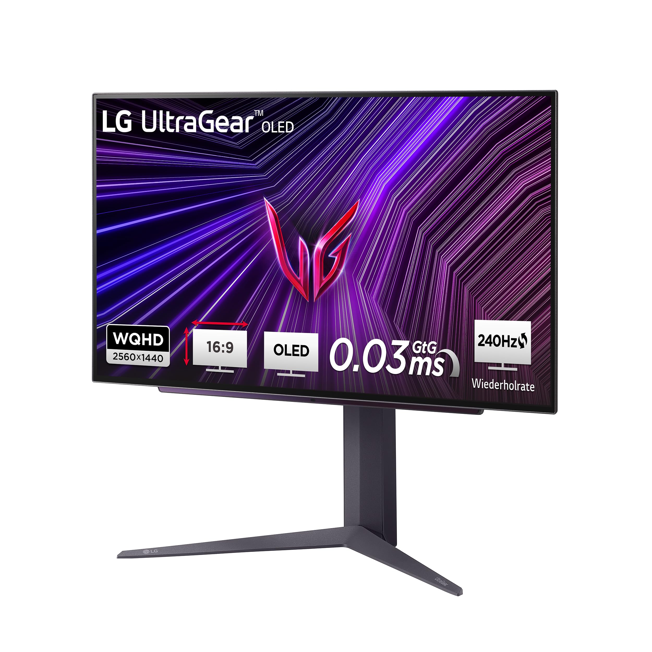 LG Electronics 27GS95QE-B.AEU Ultragear™ OLED Gaming Monitor 27", 2560 x 1440, 16:9, 0,03 ms GtG, 240 Hz, HDR10, DisplayHDR™400 True Black, DCI-P3 98,5%, NVIDIA G-Sync™, AMD FreeSync™ - Schwarz