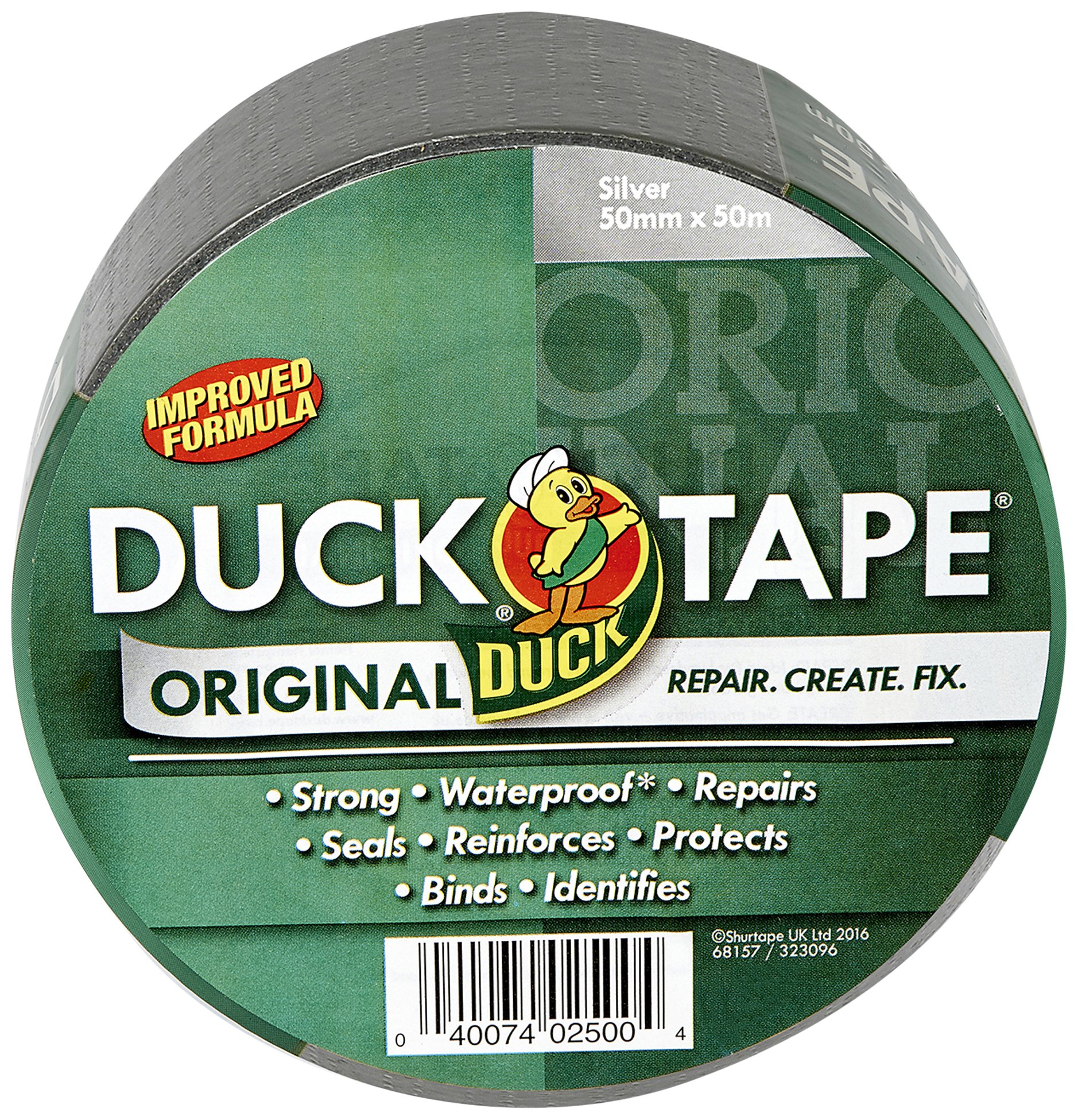 Duck Tape Original Silver, 50mm x 50m, Improved Formula High Strength Waterproof Gaffer and Duct Adhesive Cloth Repair Tape