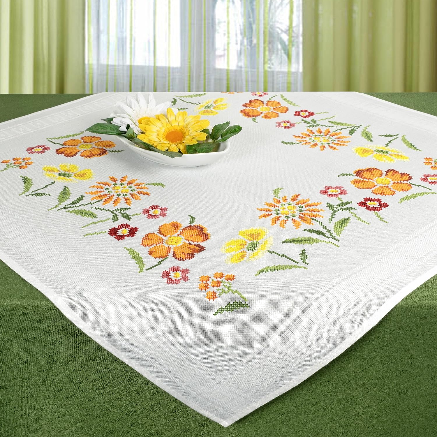 Kit De Broderie Prairie De Fleurs Kit Complet Avec Nappe