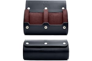 M MIRAGE LUXURY TRAVEL 2 Watch Case for Men - Watch Roll Travel Case - Jade Black Motif Vegan Leather