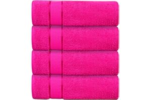 CRAFTBERRY Luxury Bath Towels| 100% Cotton| Ultra Soft, Plush, Thick, Fluffy, Highly Absorbent, Quick Dry| Home, Gym, Pool, Hotel, Shower, Spa |Large Towel Set for Bathroom| Set of 4|27 x 54|- Hot Pink/Dark Pink