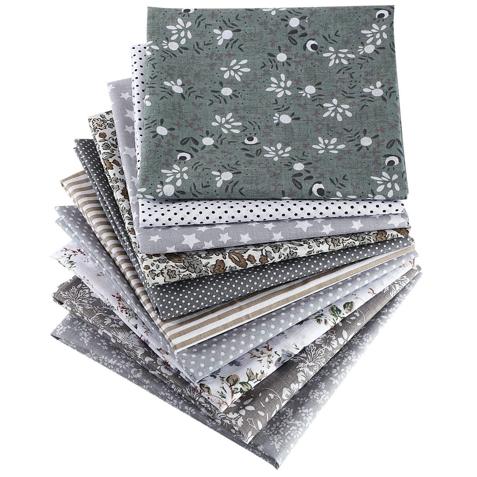 Photo 1 of 10 Pieces 20 x 20 Inch Squares Floral Patchwork Quilting Gray Square Bundle Sewing Patchwork Fabric Floral Dot Stripe Pattern Fabric for DIY Art Crafts Scrapbooking Hand Sewing Projects