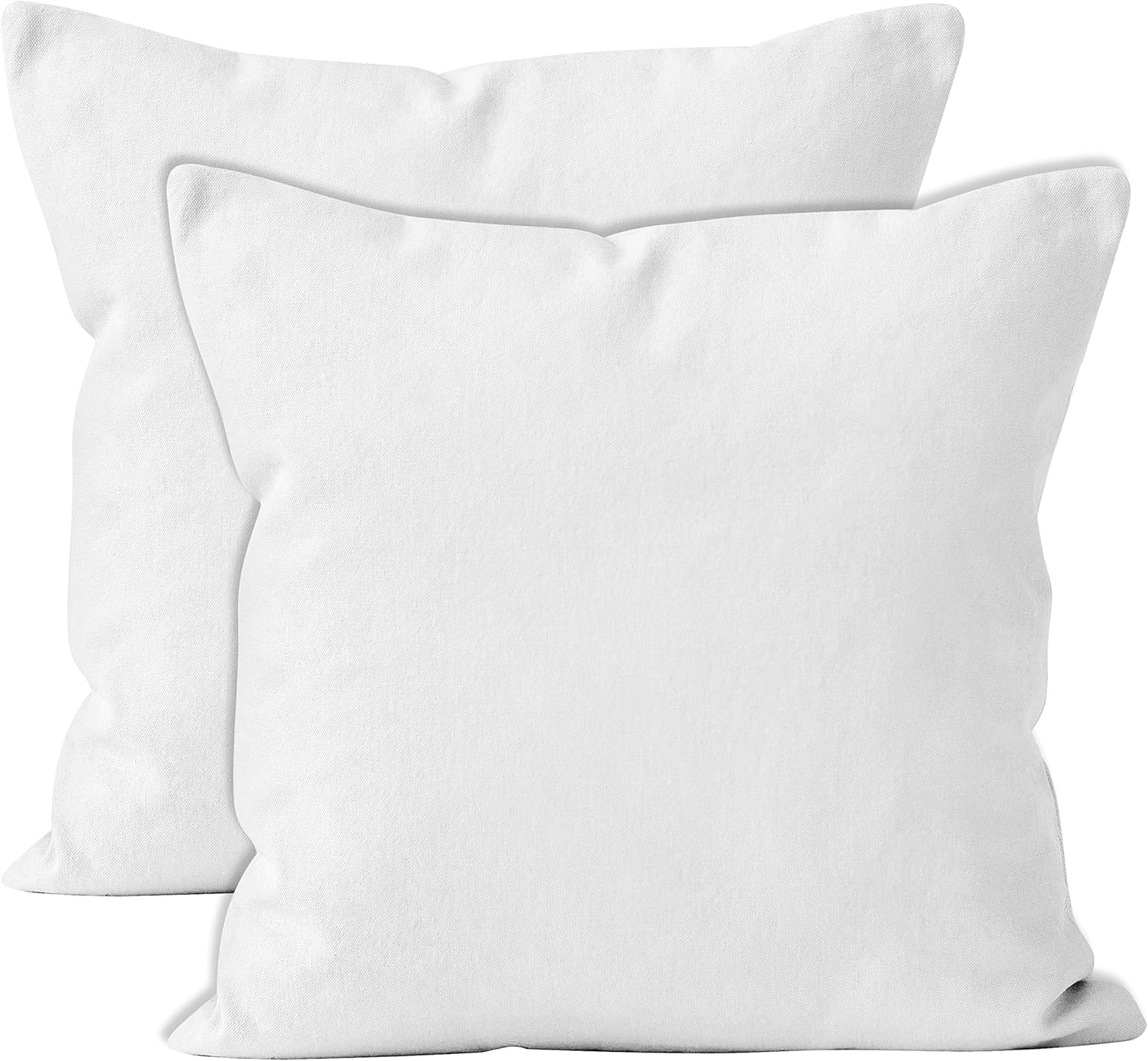 Encasa Homes Throw Pillow Cover 2pc Set - White - 20 x 20 inch Solid Dyed Cotton Canvas Square Accent Decorative Cushion Case for Couch Sofa Chair Bed & Home: Home & Kitchen