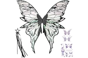 WOIFUNU Fairy Wings Costume Set for Adults - Cosplay Accessories with 31.5"x29.5" Butterfly Wings for Halloween, Party