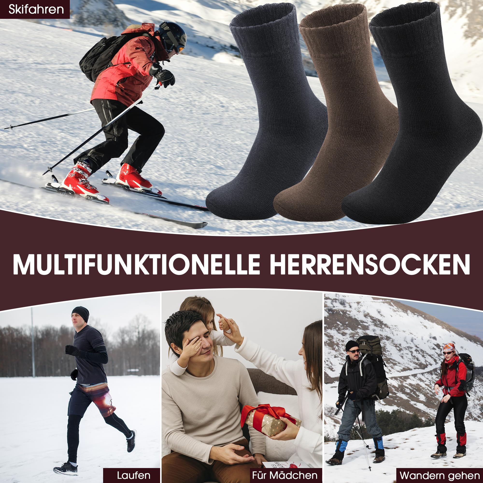 Reamphy Thermosocken Herren, Dicke Warme Socken Herren, Winter Atmungsaktives Thermo Socken Männer Wintersocken Outdoor, 39-46 6