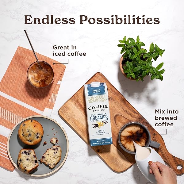 CALIFIA FARMS VANILLA ALMONDMILK COFFEE CREAMER WITH COCONUT CREAM, 32 OZ | DAIRY FREE | PLANT BASED | NUT MILK | VEGAN | NON-GMO