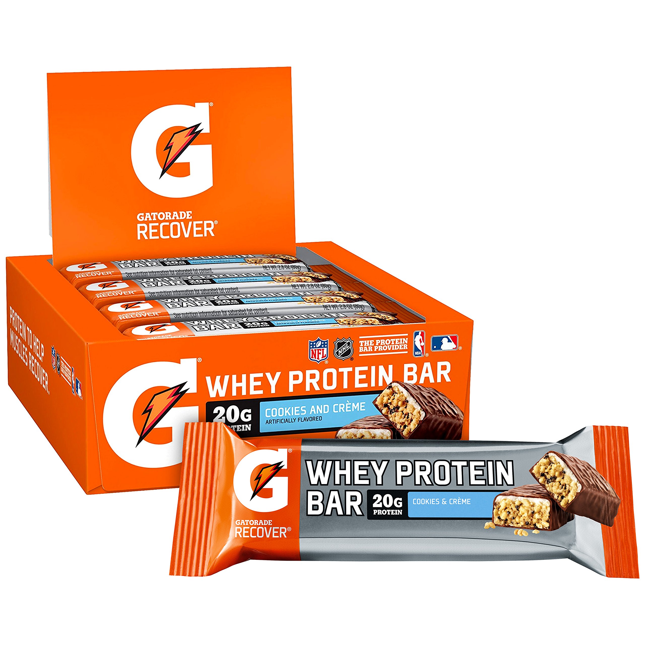 Gatorade Whey Protein Recover Bars, Cookies & Crme, 2.8 ounce bars (12