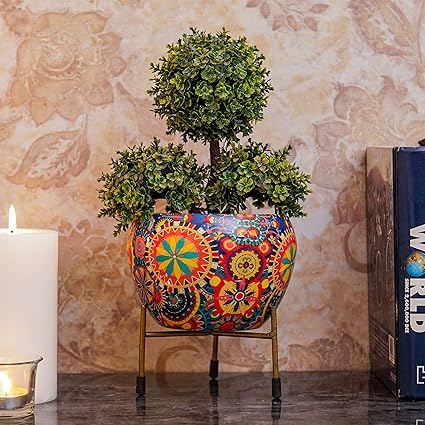 StatueStudio Metal Planter Stand Glossy Finish Garden Flora Planter Indoor Planter for Table Top, Living Room, Wall Slab and Home Decor (5.5 X 5.5 X 6.5 Inch)