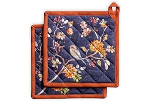 Maison d' Hermine Hotpads 100% Cotton Set of 2 Pot Holder 8"x8" with Loop Heat Resistant Kitchen Pot Holders Grilling, Handling Hot Pans, Kelim - Infinity -Thanksgiving/Christmas