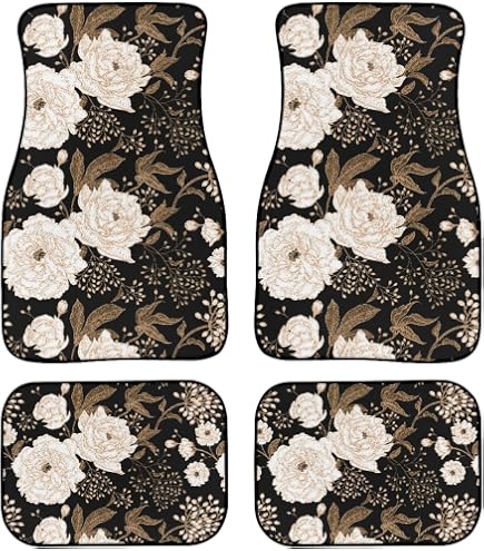 Amazon.com: Black White Flowers Print Floral Car Floor Mats