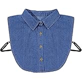 JIEYAO Denim Detachable Collar, Fake Collar Dickey Blouse Top for Women Removable Decorative Collar Accessory with Buttons