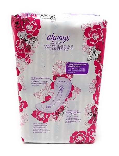 ALWAYS DISCREET, INCONTINENCE & POSTPARTUM LINERS FOR WOMEN, SIZE 3, LIGHT ABSORBENCY, REGULAR LENGTH, 30 COUNT
