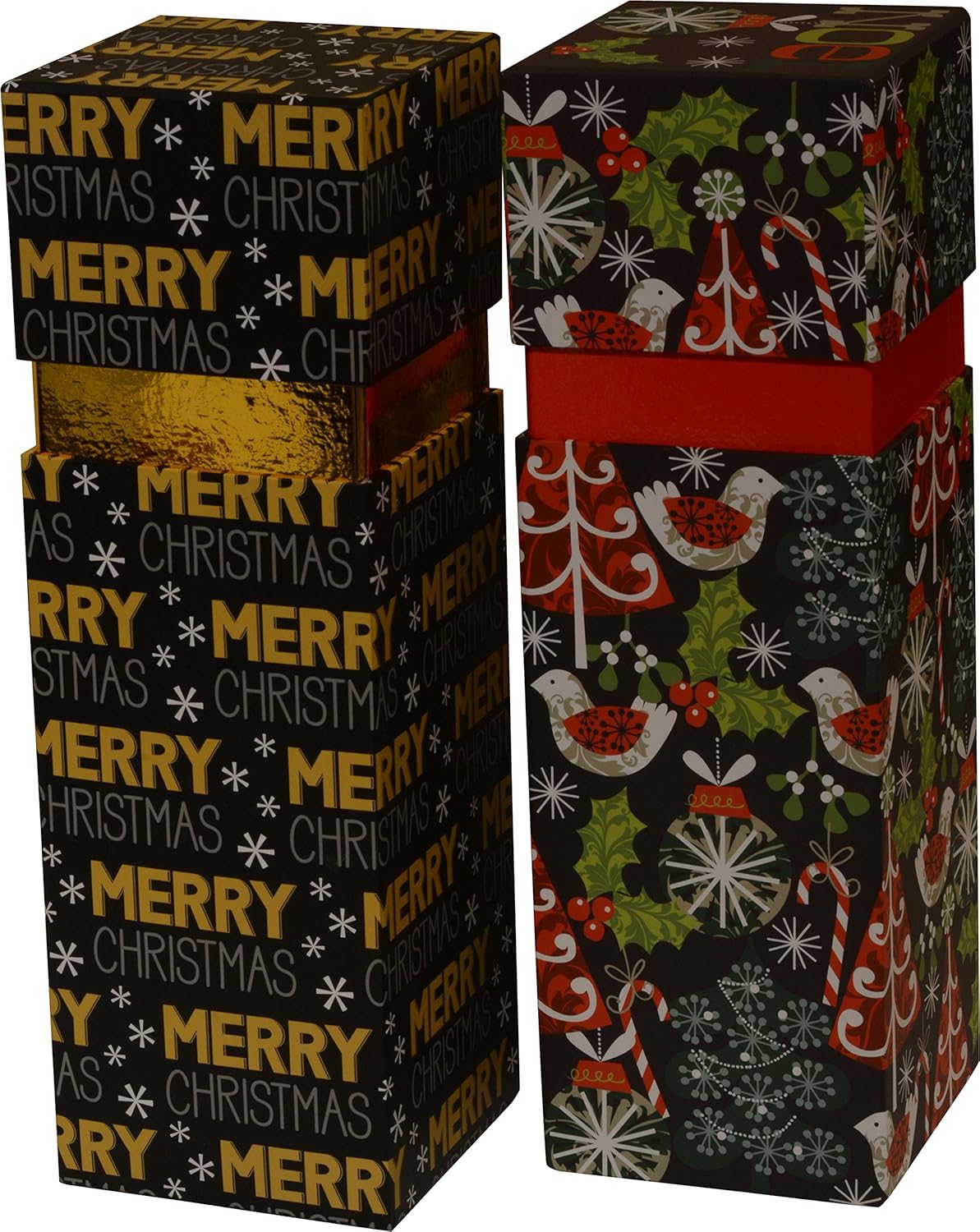 Christmas Wine Bottle Gift Boxes; Set of 2 Different Designs; Deluxe