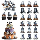 72Pcs Edible Tombstones Cupcake Toppers Wafer Paper Halloween RIP Graveyard Cupcake Toppers Picks for Halloween Party Birthday Party Weddings And Party Decoration Supplies