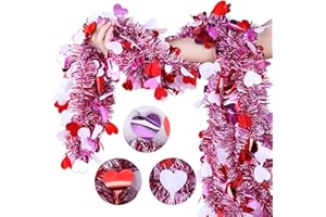 SAKAYO 6 Pack Total 50 FT Valentines Day Garland Decor Red Pink White Heart Tinsel Garland, Metallic Streamer Twist Garland Hanging Valentines Decorations for Home Indoor Outdoor Wedding Party Supplies