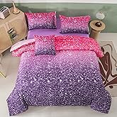 PERFEMET Purple Glitter Comforter Set Twin Size 6 Pieces Bed in A Bag for Teen Girls 3D Colorful Rainbow Bedding Comforter Sheet Set Ultra Soft Galaxy Quilted Duvet
