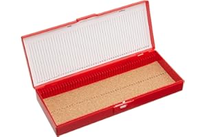 Heathrow Scientific HD15996B Red Cork Lined 50 Place Microscope Slide Box, 8.3" Length X 3.38" Width X 1.25" Height