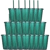 Suertestarry Tumbler with Straw and Lid,Water Bottle Iced Coffee Travel Mug Cup,Reusable Plastic Cups,Perfect for Parties,Birthdays,16oz-22 Pack (Dark green)