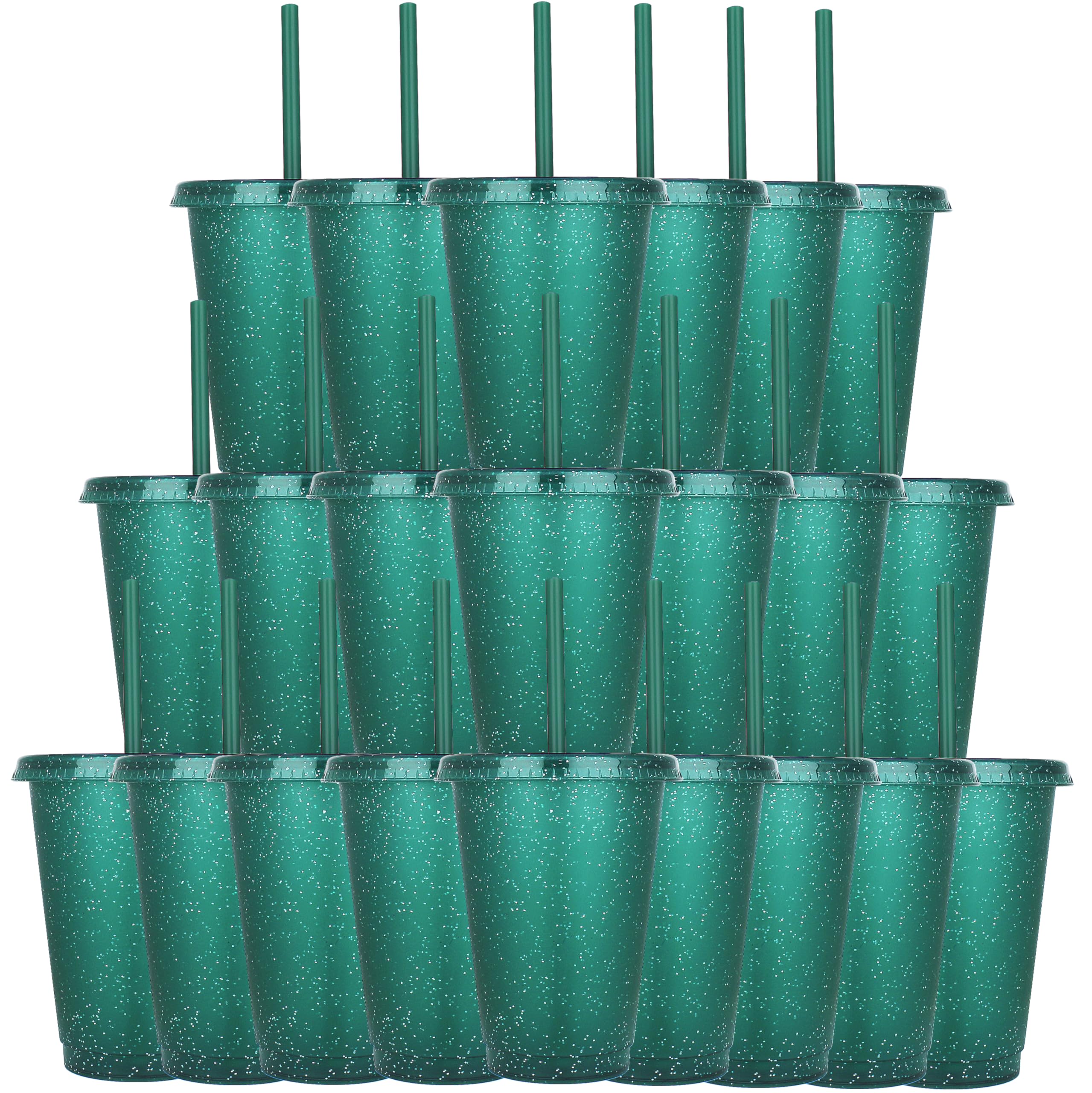 Photo 1 of Suertestarry Reusable Cups with Lids and Straws, 22 Pack of 16oz Plastic Cups, Perfect for Kids' Parties and Customized Gifts Travel Mug (Dark green)