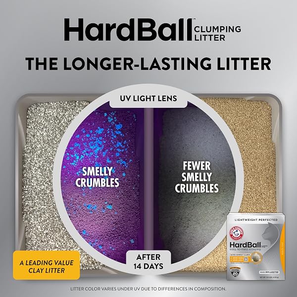 ARM & HAMMER HARDBALL LIGHTWEIGHT 5-IN-1 CLUMPING CAT LITTER, 24/7 ODOR CONTROL, LONG-LASTING NON-CLAY & 99.9% DUST-FREE MULTI-CAT FORMULA, GARDEN BLOOM SCENT, 14.5 LBS