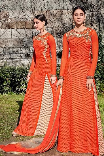 orange anarkali gown