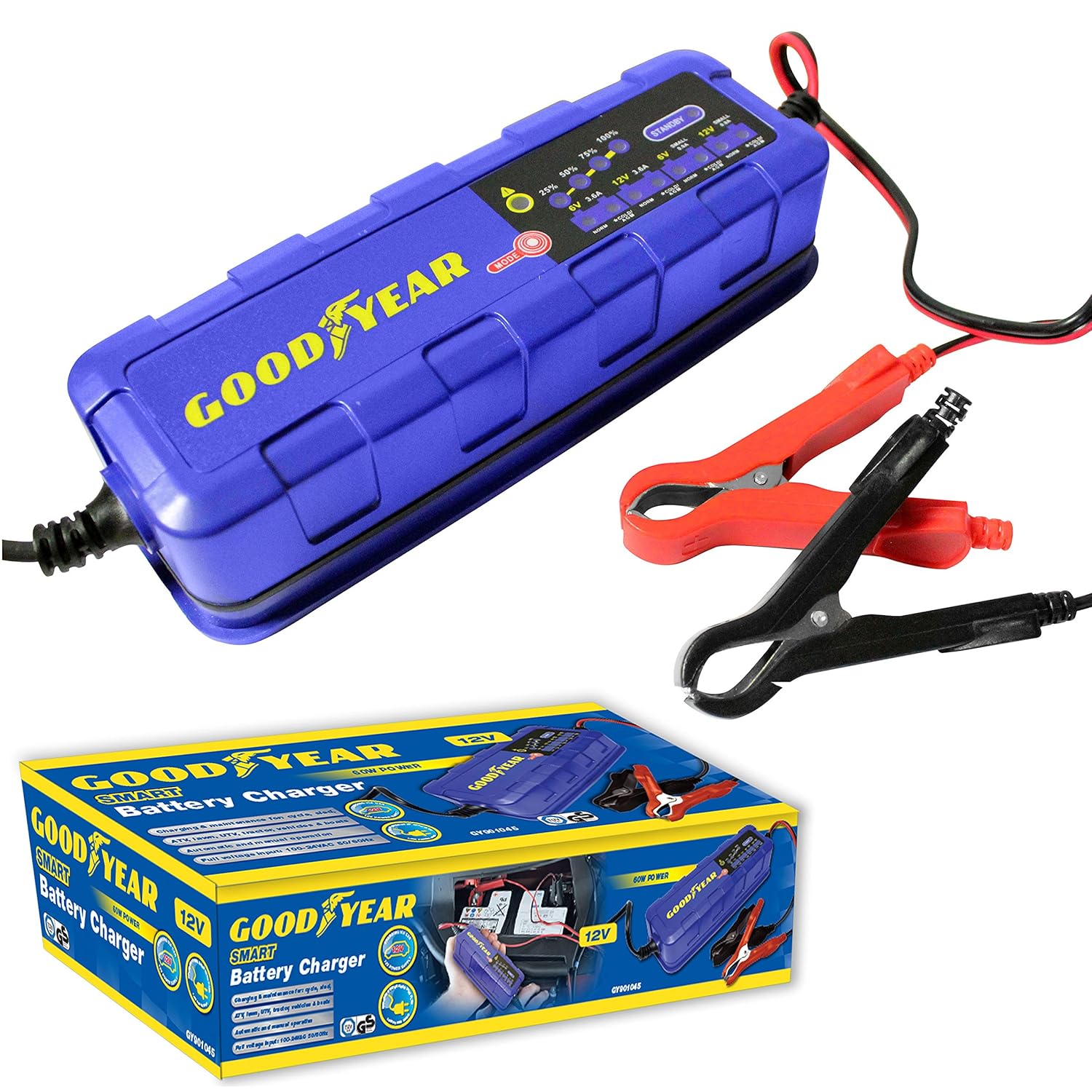 Goodyear Smart Battery Trickle Charger Maintainer for 6v / 12v Lead Acid &  Gel Batteries: Amazon.co.uk: Car & Motorbike