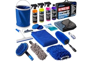 RELENTLESS DRIVE Car Detailing Kit (18pc) - Car Cleaning Kit - Car Wash Kit - Complete Car Wash Kit with Bucket For Perfect Car Wash, Car Gifts for Men, Gifts for Car Guys, Interior Car Cleaner and Wheel Cleaner