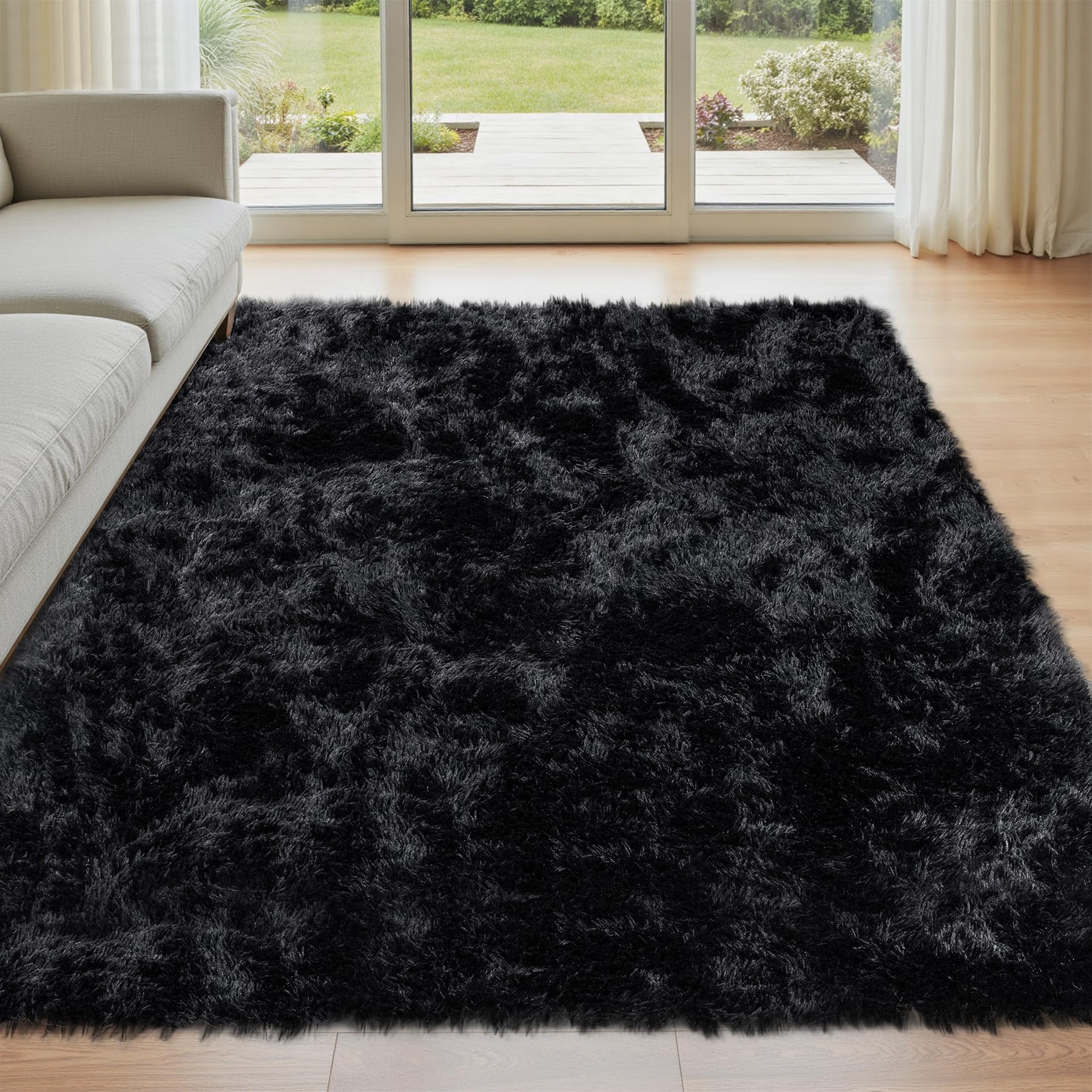 4x6 Area Rug for Living Room: Ultra Soft Fluffy Rug Modern Large Thicked Shag Rug for Bedroom Non Slip Indoor Fuzzy Carpets for Girls Kids Room Nursery Dorm Home Decor Black