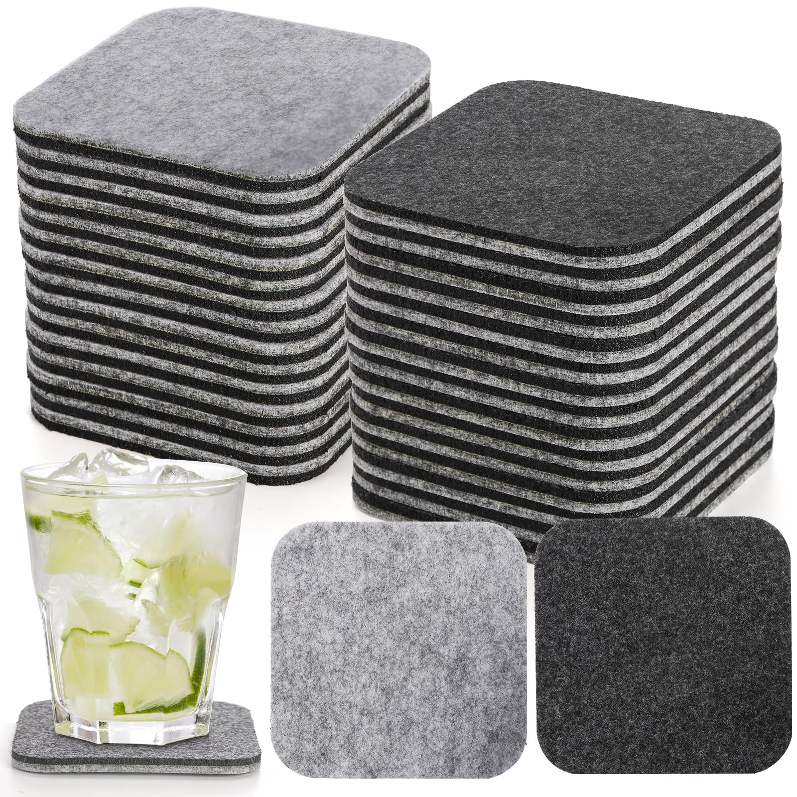 Photo 1 of Yarlung 30 Pack Felt Coasters for Drinks, 4x4 Inch Non-Slip Bar Coasters Absorbent Felt Two Sided Mat Heat Proof for Wine Glasses Cups Mugs, Furniture, Tabletop Protection
