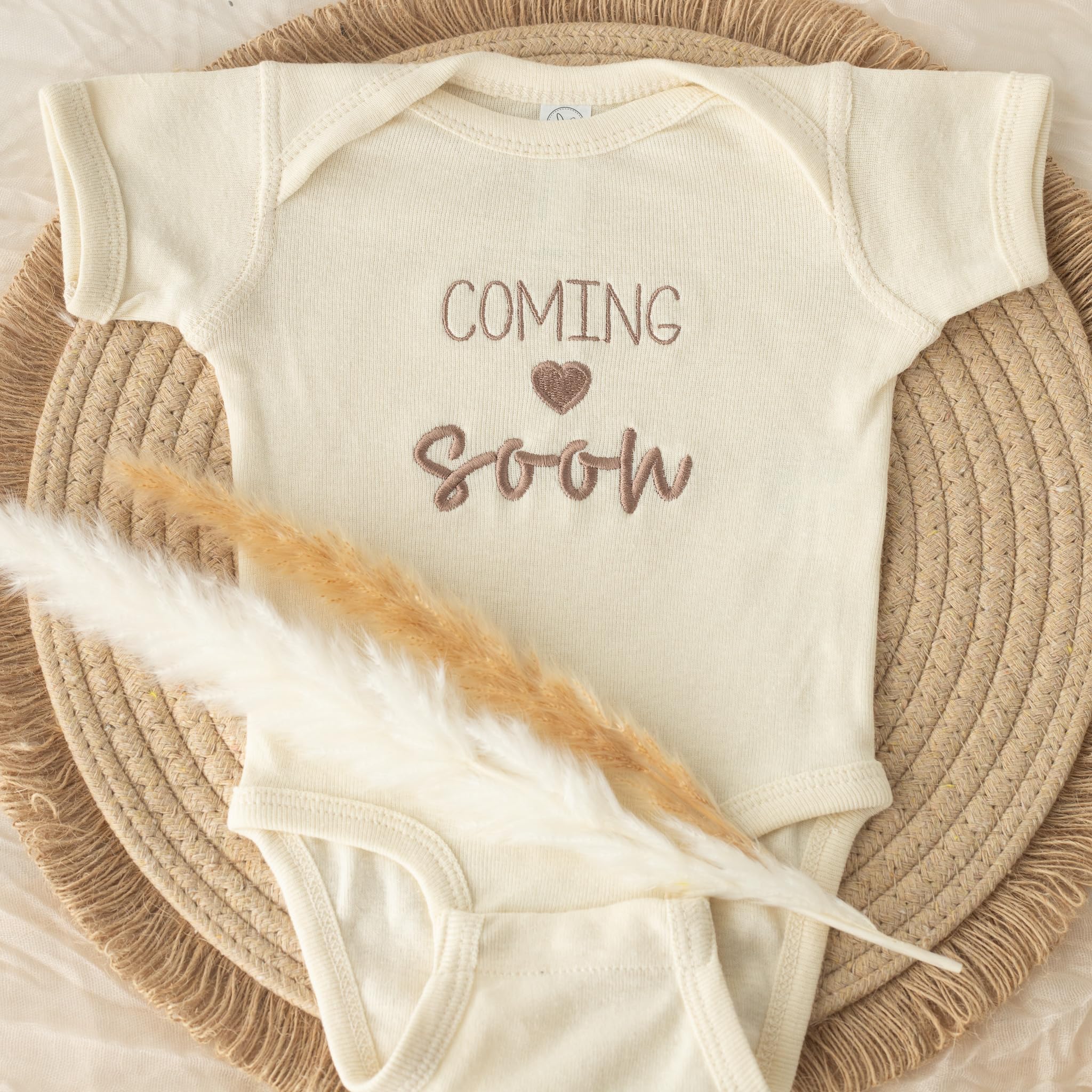 CSH Embroidered Pregnancy Announcement Bodysuit, Baby Gifts, Coming Soon, Natural Color 0-3 Months