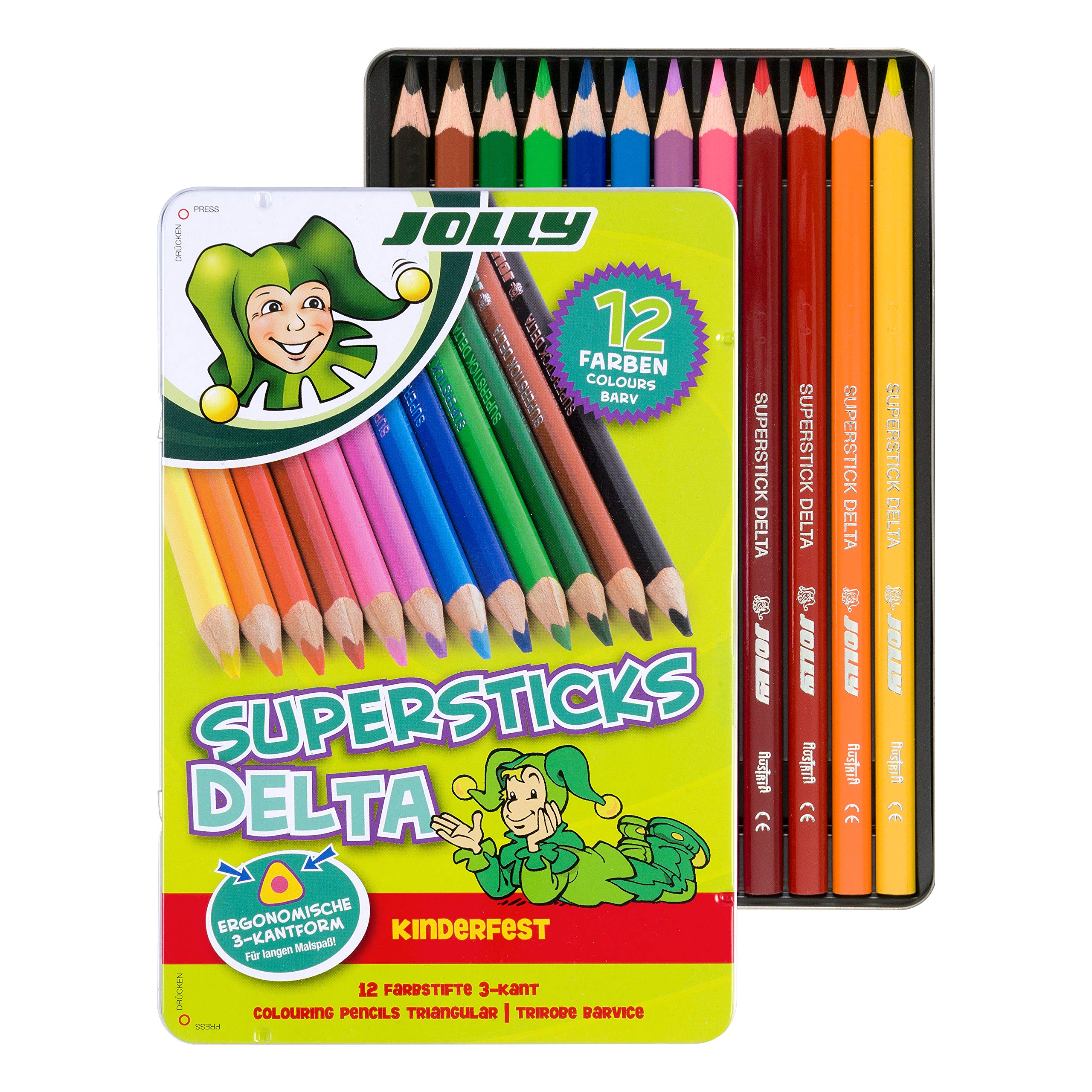 JOLLY Superstick Delta Colouring Pencils Assorted Metal Case Pack of 12