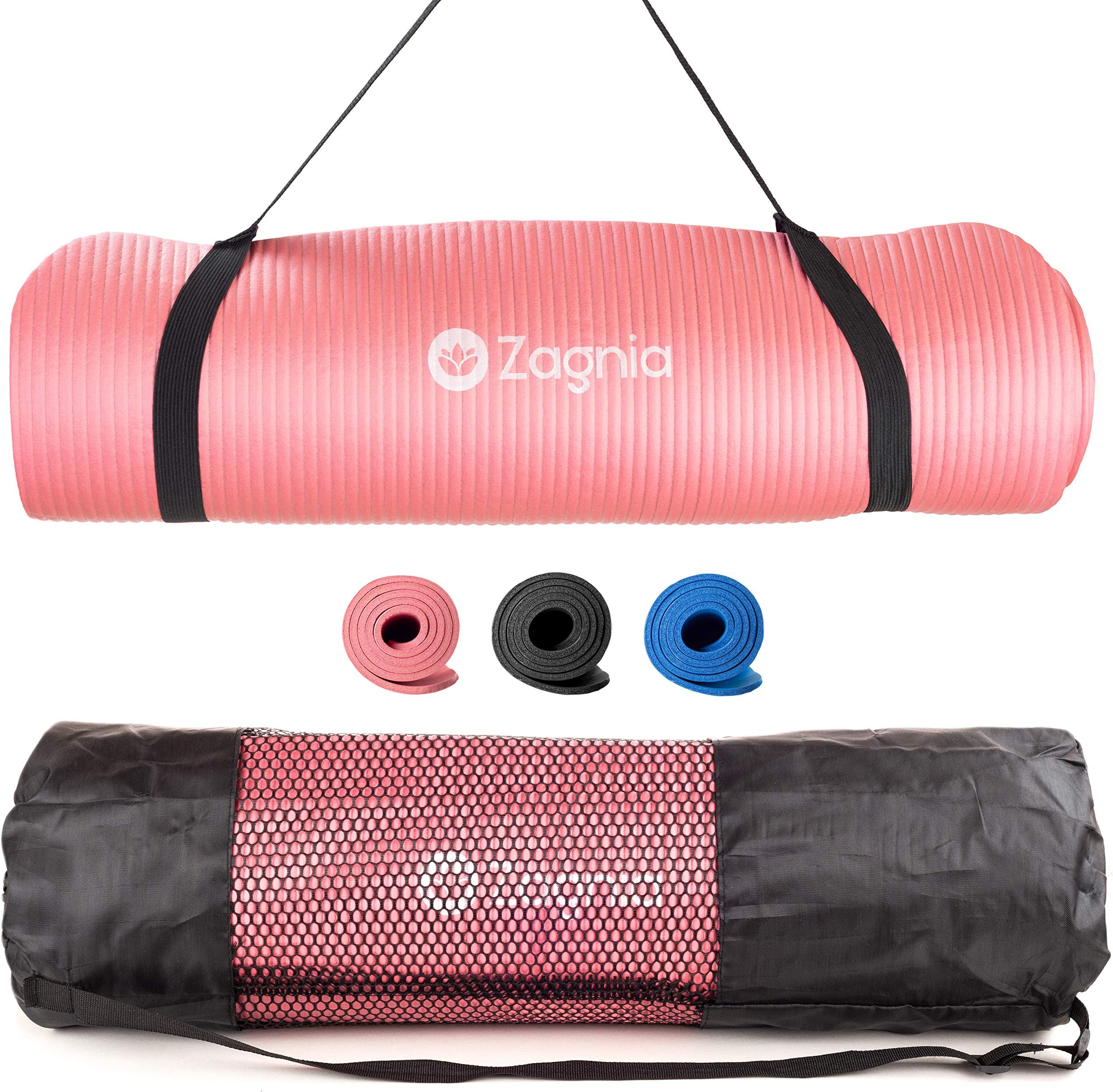 Zagnia Extra Thick Yoga Mat, Pilates Mat and Gym Mat for Workout. FREE Exercise Mat Accessories - Carry Strap, Yoga Mat Bag, Yoga Book. Padded Mat and Non Slip. Quality Sports/Fitness Equipment.