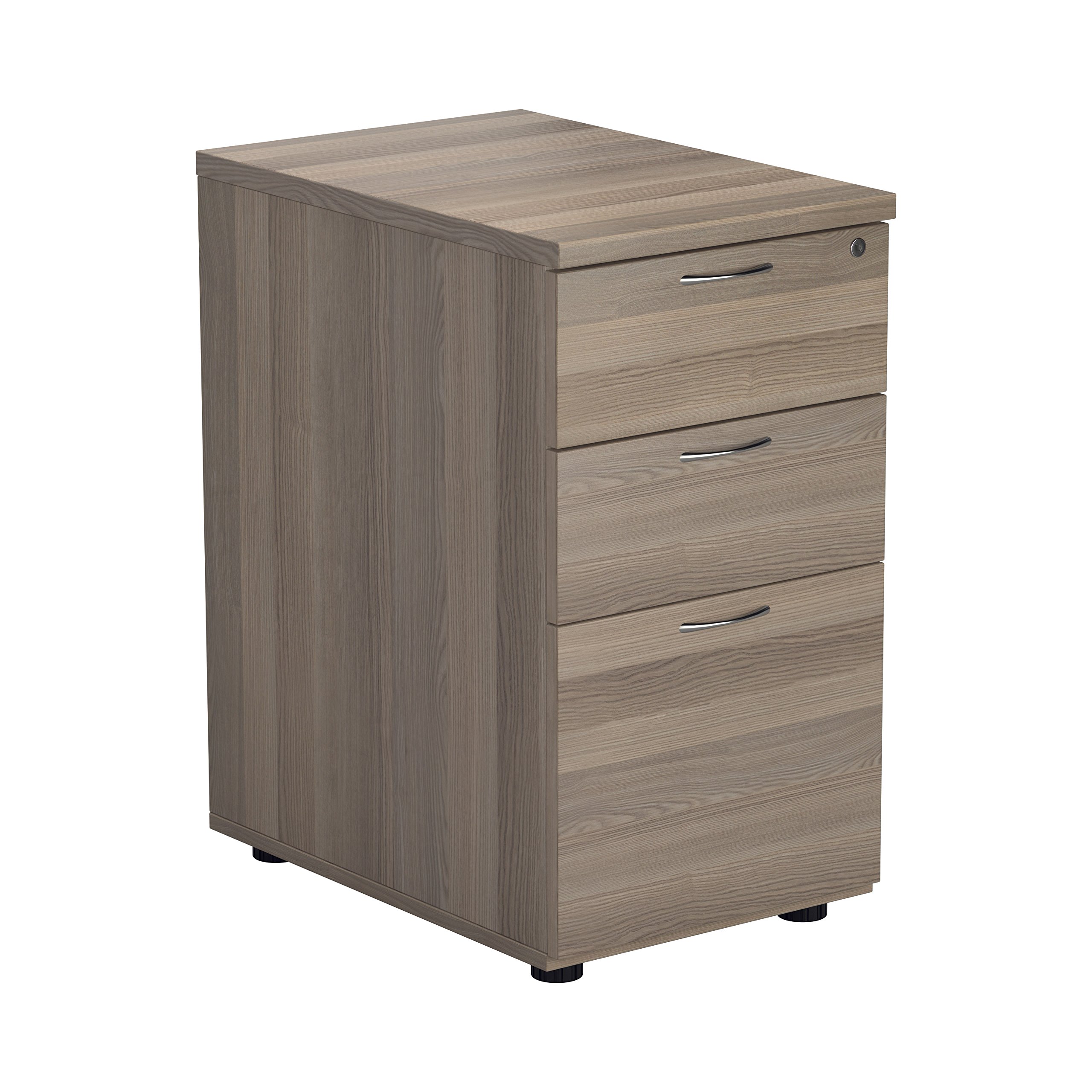 Office Hippo Heavy Duty Pedestal Filing Cabinet, File Cabinet, Office Cabinet, Lockable Filing Cabinet Office Storage, A4/Foolscap - Grey Oak, 3 Drawer