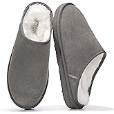 Project Cloud Mens Slippers 100% Genuine Leather and Genuine Shearling Lining – House Slippers for Men with Memory Foam Insole – Lightweight & Non Slip Mens House Shoes