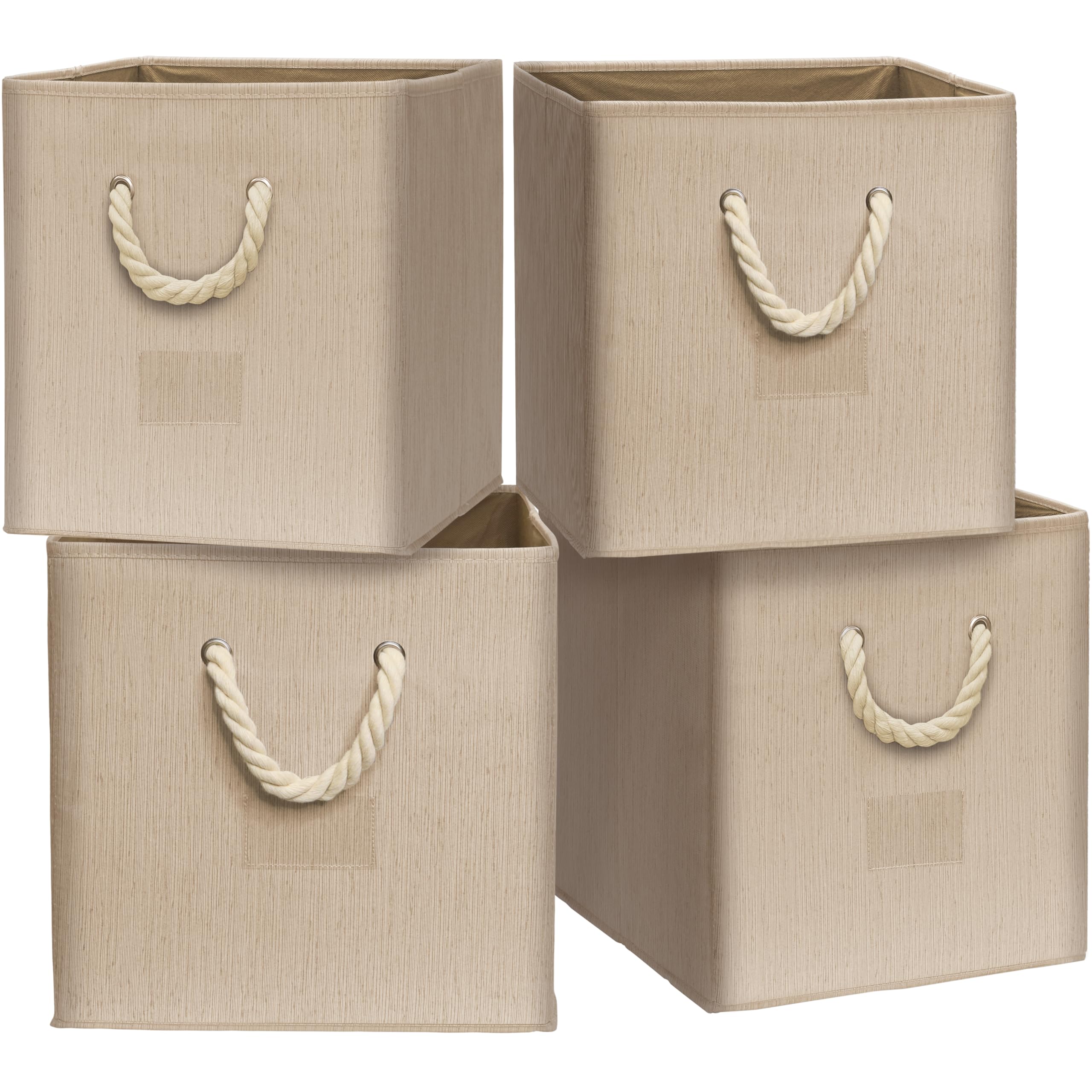 Photo 1 of SIMPLE HOUSEWARE 11-Inch Cube Storage Bin With Braided Handles, 4 Pack, Beige
