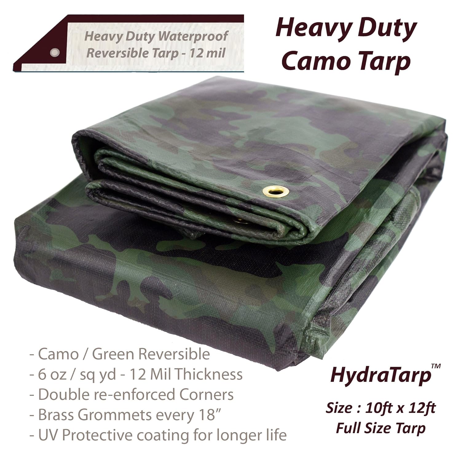 Heavy Duty Waterproof Camo Tarp Reversible Camouflage / Green vinyl